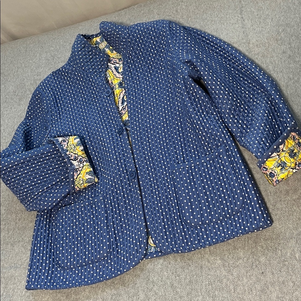 Womens Ajumma Quilted Reversible Jacket Large Korean Kimchi Polkadot Grandma